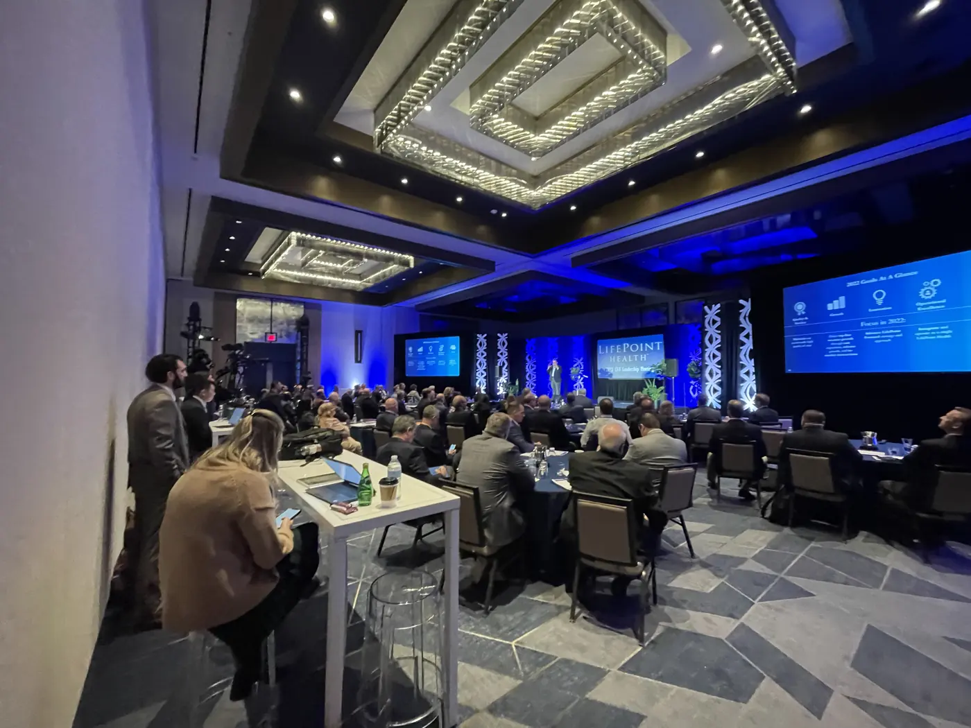 Leadership meeting general session with stage and screens at JW Marriott Nashville produced by Orange Thread LIVE