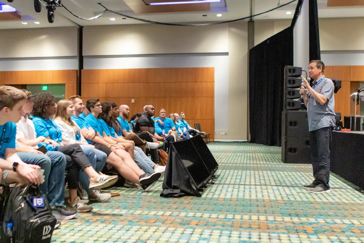 Breakout session with audio and screens at Music City Center